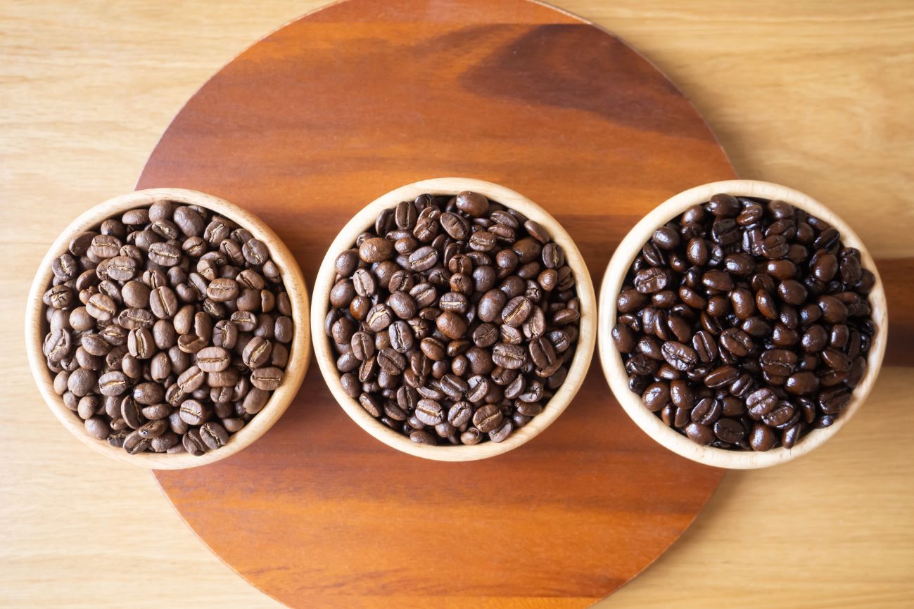 Coffee roast light, medium and dark