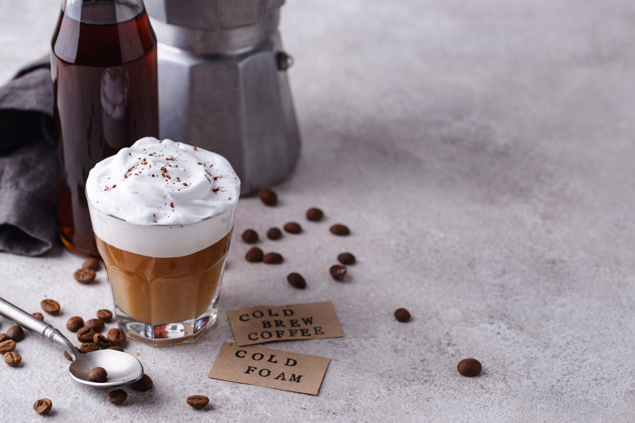 cold brew coffee with foamy bubbles at home