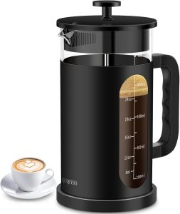 QUQIYSO French Press Coffee Maker, 304 Stainless Steel French Press with 4 Filter