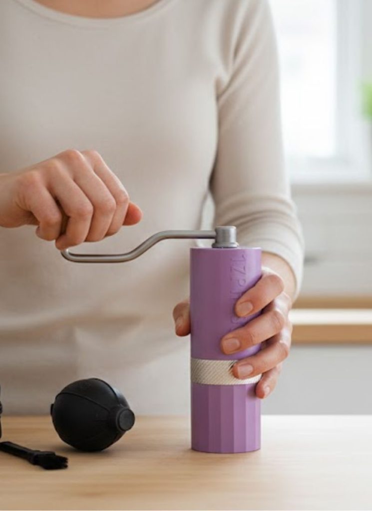 One of best coffee grinders Under $100 anual coffee grinder 1Zpresso Q Air purple